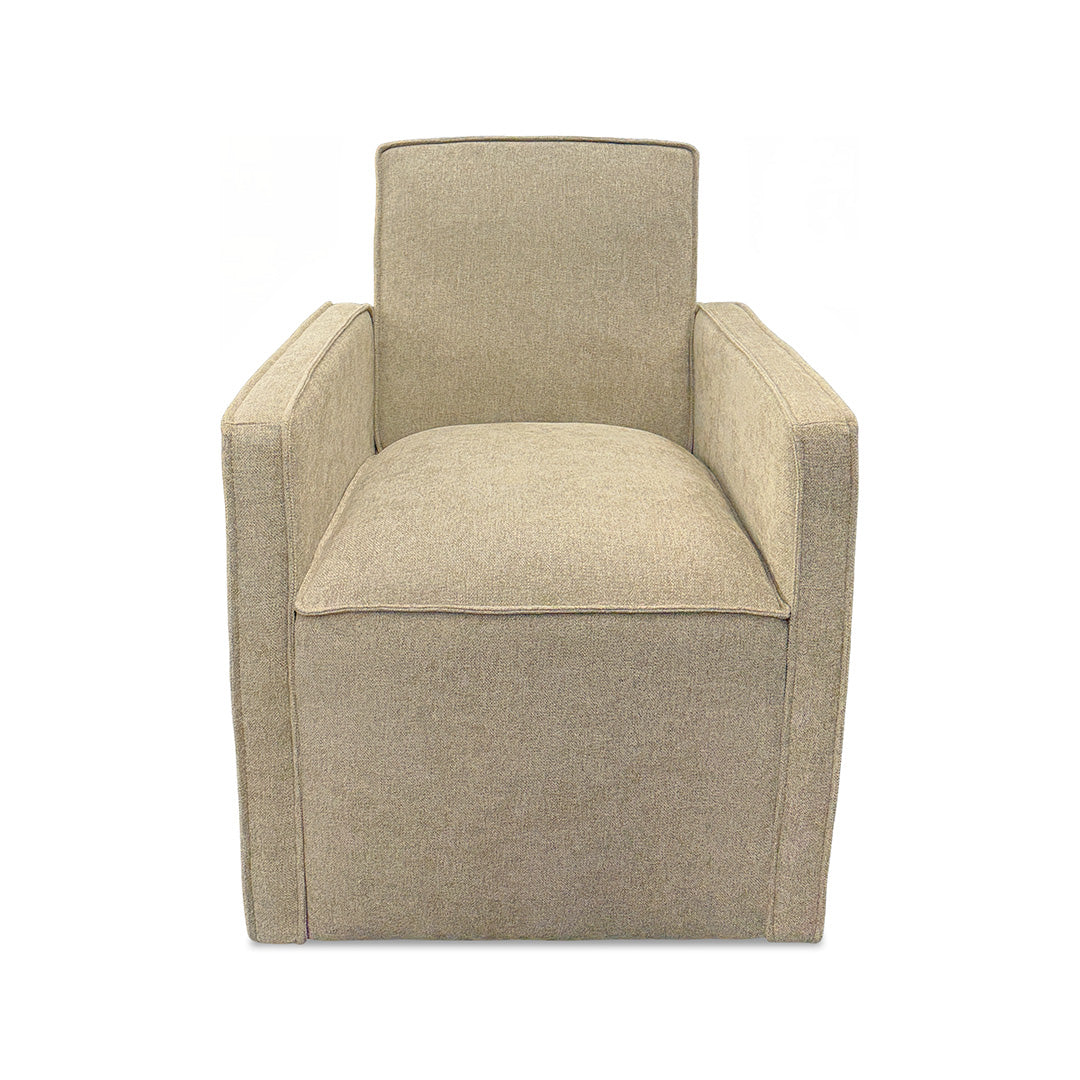 Selene Upholstered Dining Armchair from Kuka Home in Polyester with Casters - Armrest detail