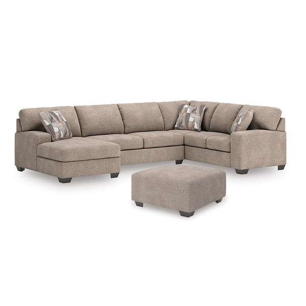 Seyler Sectional Right Chaise with Ottoman (3-Piece) from Signature Design by Ashley with Accent Pillows, Reversible Cushions - Beige finish