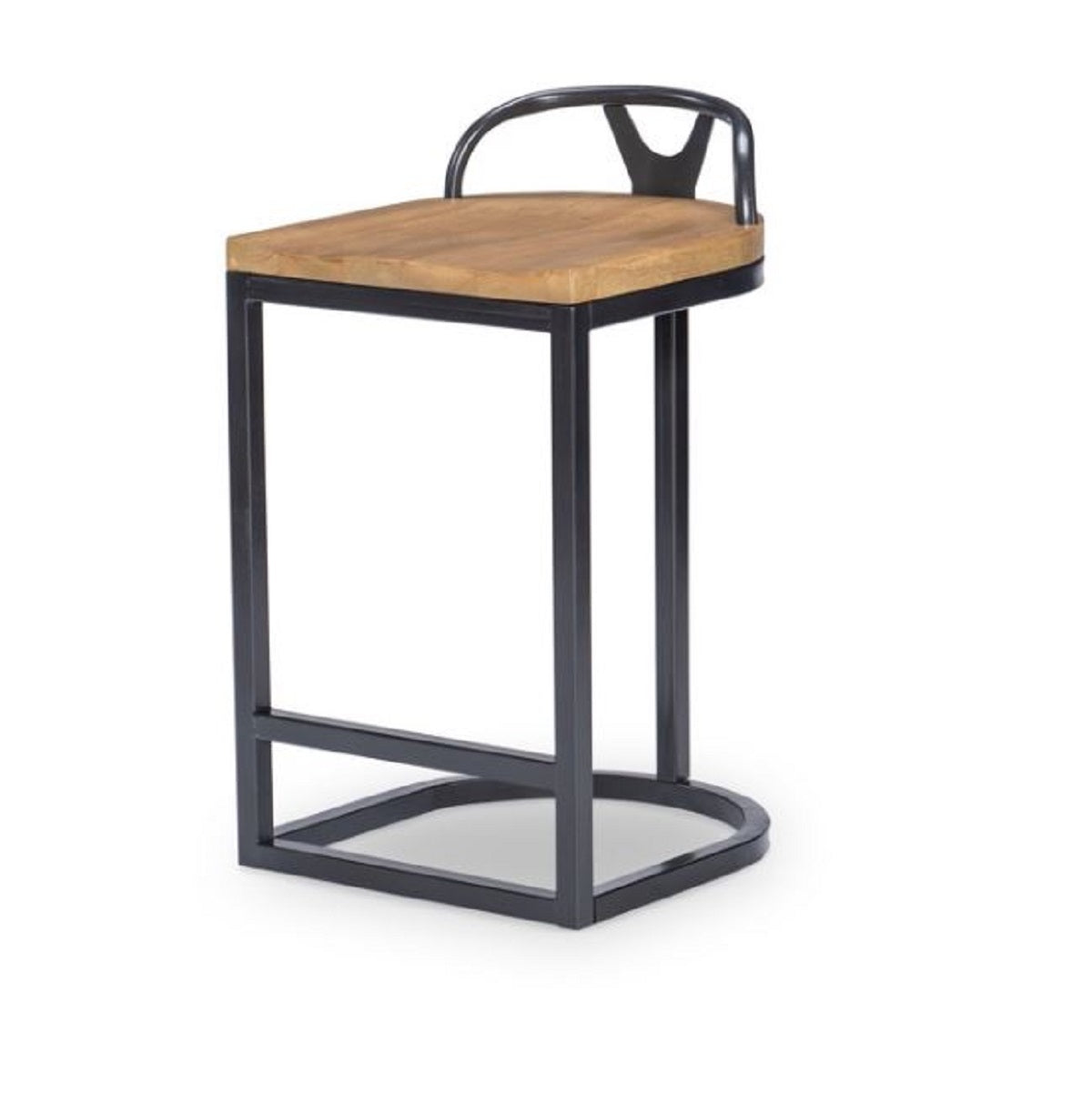 The Franklin Stool by Legacy. Simple farmhouse details and motifs create visual interest that contrast with the low, curved back to create a modern feel. Harvest Oak seats on quartered white oak veneer are attached to an aged black painted base.