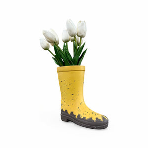 Tulips in Rain Boot Planter