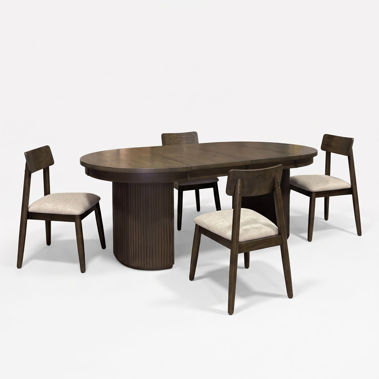 Reeded Flex Dining Set (5pc) (Seats 8-10) from Davis Home in Brown Upholstered with Storage, Extension Leaf - Lighting feature