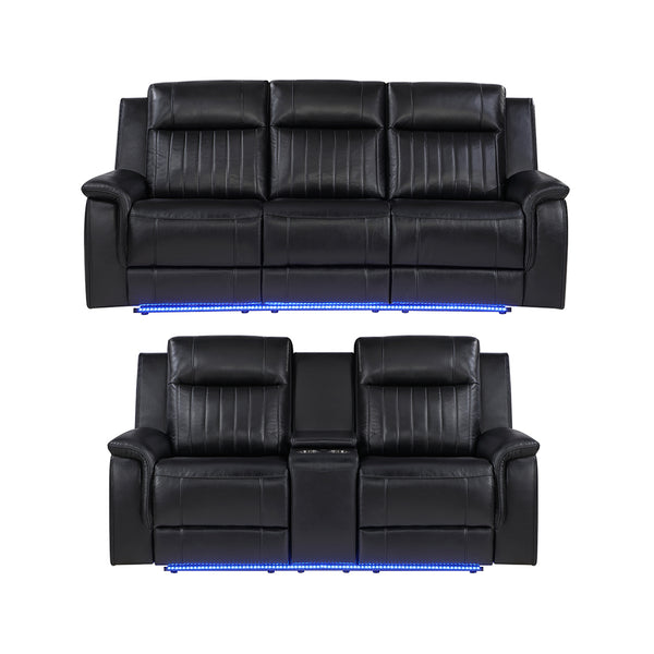 Black Faux Leather / Leather-Look Wade Power Reclining Sofa and Loveseat with Power Recline, USB Port from Global Furniture USA Inc.