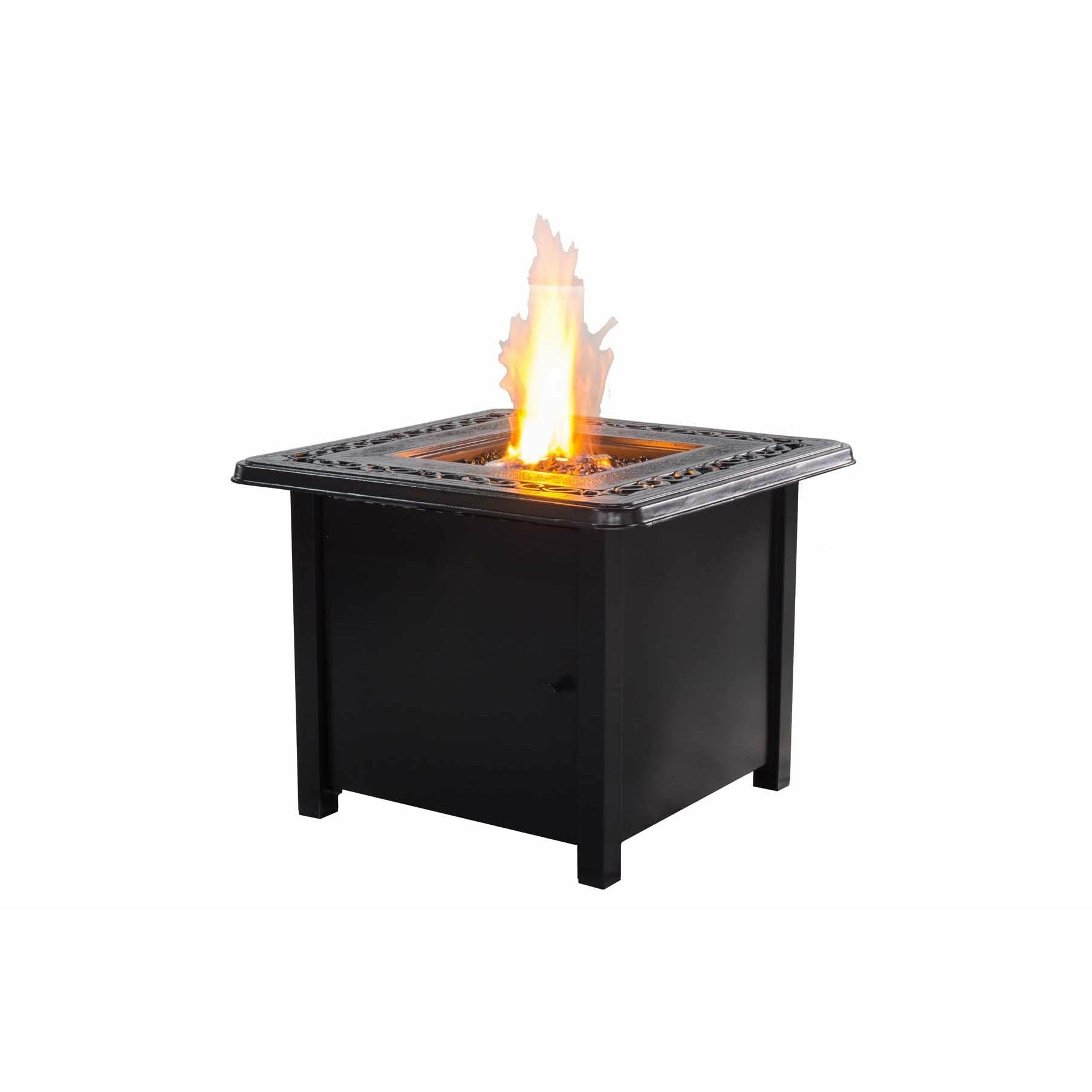 Espresso brown 32 inch gas fire pit by Gathercraft - sleek design, built-in ignition, adjustable flames, perfect for outdoor gatherings, adds warmth and ambiance, blends with any outdoor decor.